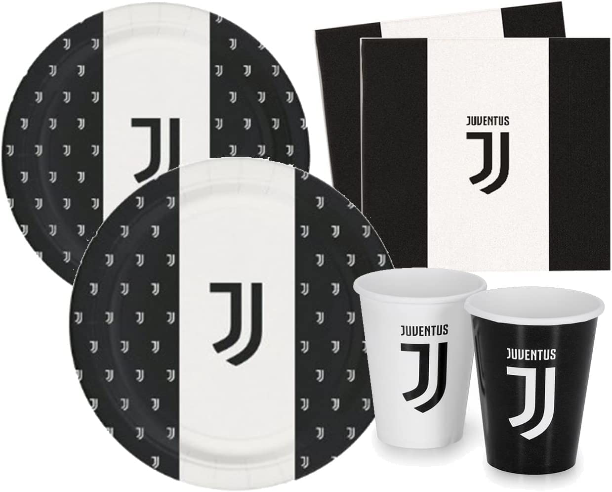 Kit Festa 8 Persone Set Tavola Addobbi Party Compleanno con 8 Piatti, 8 Bicchieri e 20 tovaglioli -  JUVENTUS