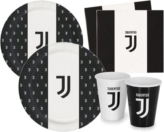 Kit Festa 8 Persone Set Tavola Addobbi Party Compleanno con 8 Piatti, 8 Bicchieri e 20 tovaglioli -  JUVENTUS