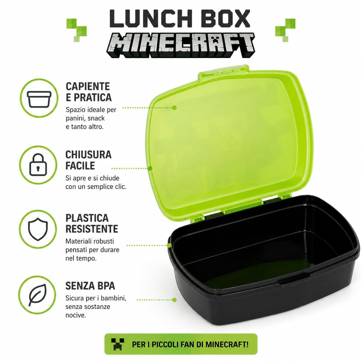 MINECRAFT - Contenitore Portapranzo Porta merenda Scatola Sandwich Box per Bambini 6
