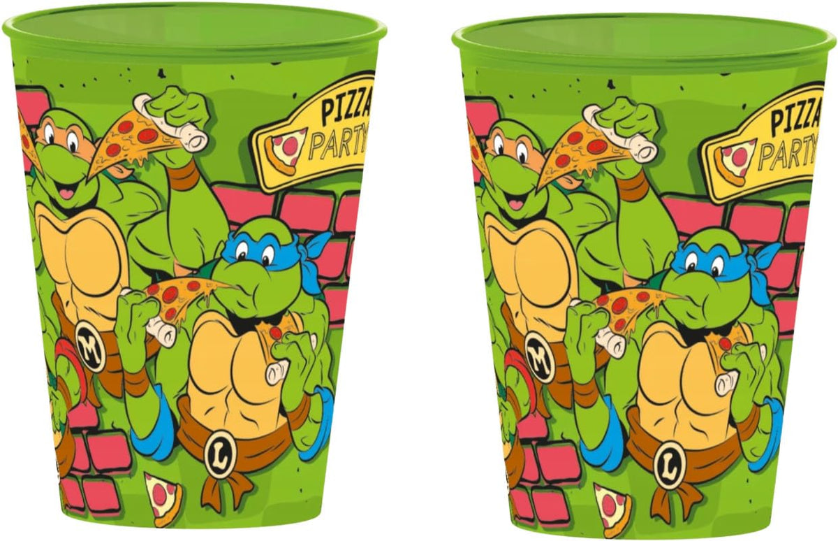 Set 2 bicchieri Tartarughe Ninja Pizza Party, capacità 430 ml, in plastica