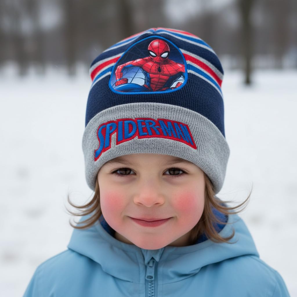 Marvel Cappello Invernale Spider-Man Grigio, Berretto in Maglia per Bambini 3