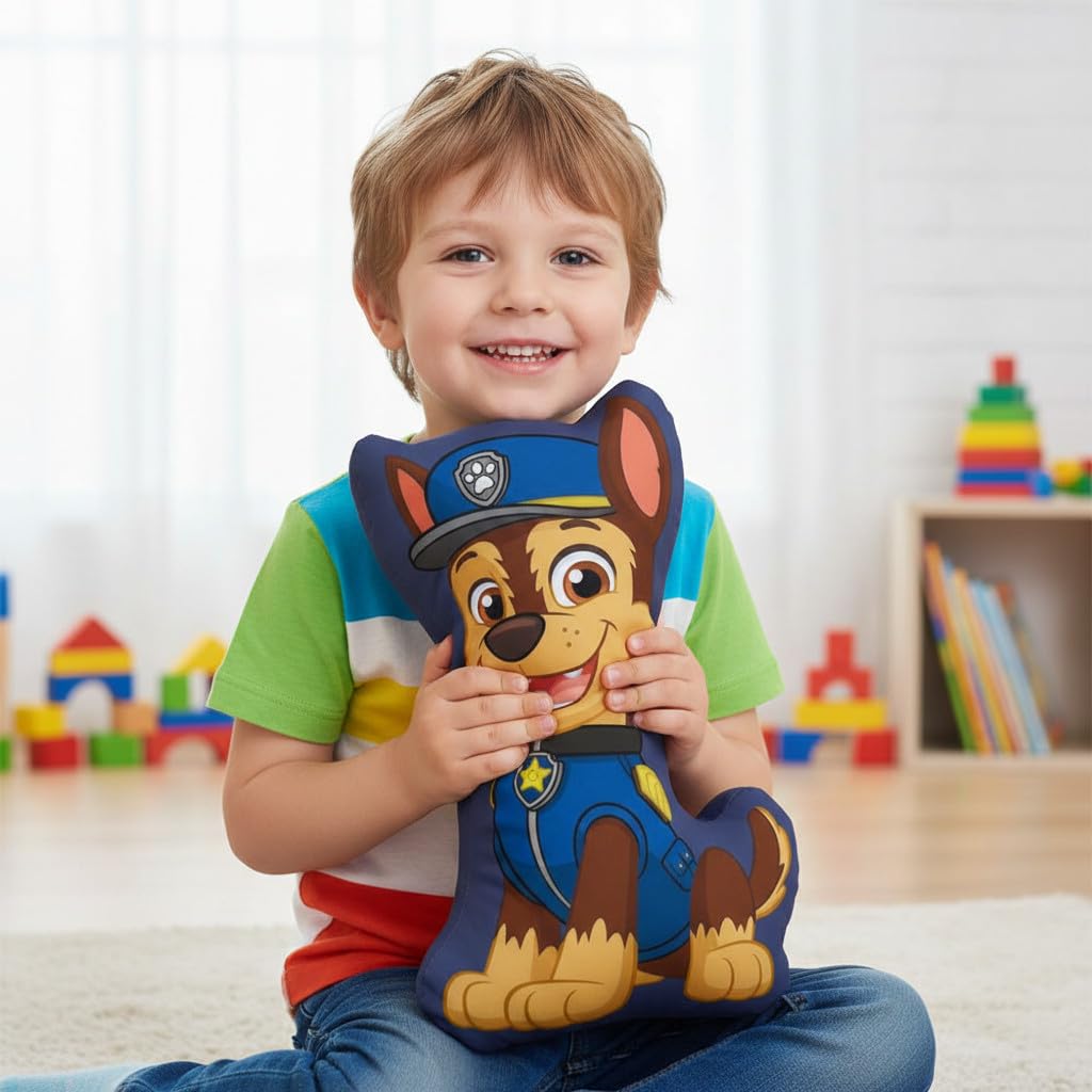 Paw Patrol Cuscino Sagomato Chase 3D, Cuscino Peluche Morbido per Bambini in Microfibra, 35 x 22 cm, 2