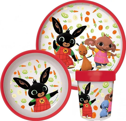 Set di stoviglie riutilizzabile  bambini bicolore – Set composto da 3 pezzi: Piatto, ciotola e bicchiere  bambini e bebé con base antiscivolo – Senza BPA ( Bing)