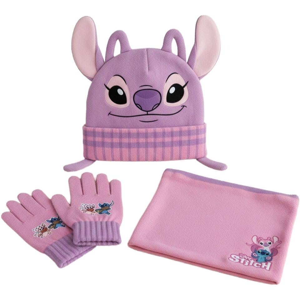 Set 3 Pezzi Stitch Cappello Scaldacollo Guanti Bambini Taglia Unica
