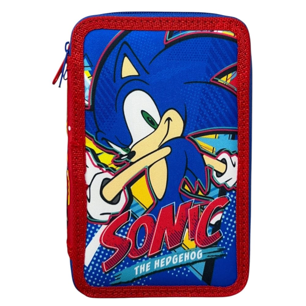 CARTOON Astuccio 3 zip Sonic triplo completo 44 pezzi cancelleria per la scuola multiscomparto penne 2