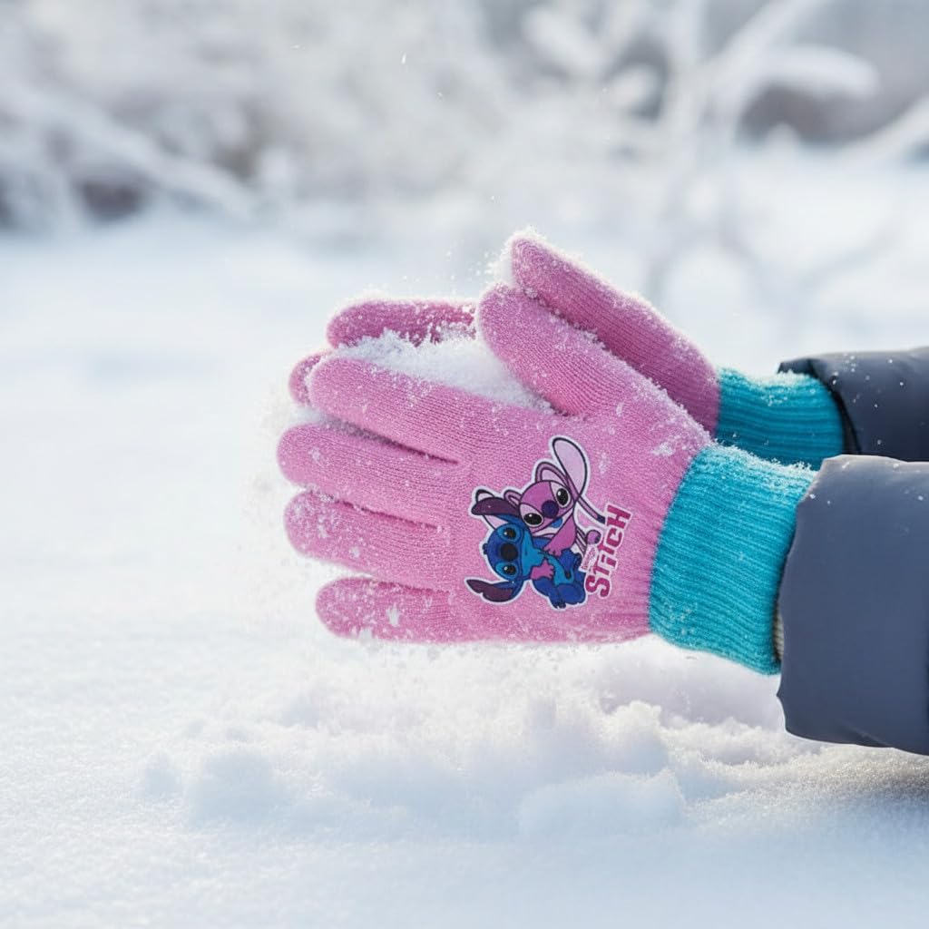 Disney Guanti Stitch bambini invernali, rosa e rosso, taglia unica