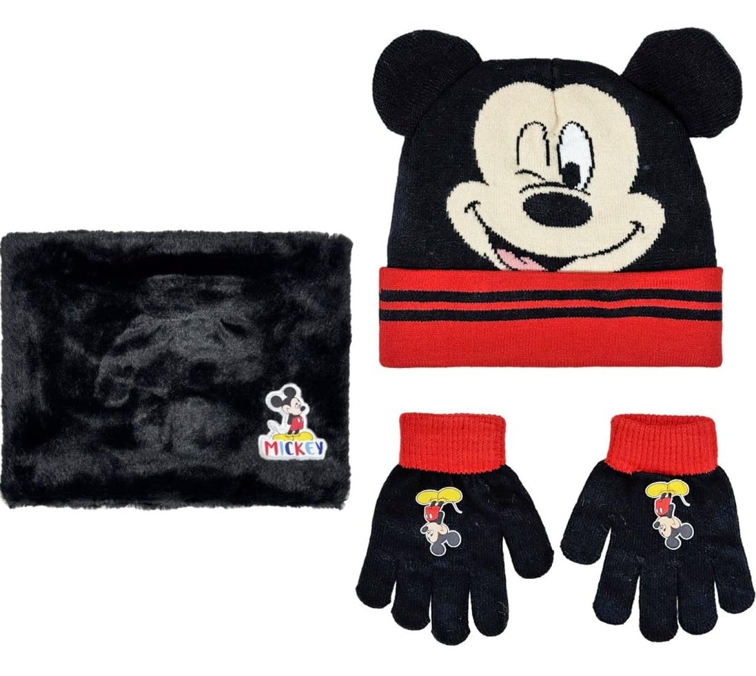 Set 3 pezzi con Cappello Invernale, Scaldacollo Sciarpa e Guanti  Bimbo - Taglia Unica - Morbidi e Caldi  MICKEY MOUSE