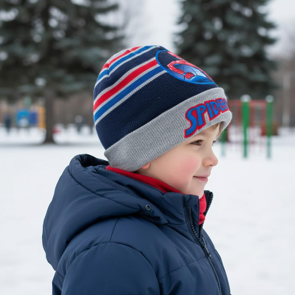 Marvel Cappello Invernale Spider-Man Grigio, Berretto in Maglia per Bambini