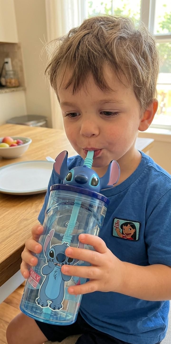 Bicchiere 360ml con Cannuccia e Personaggio 3D per Bambini 3