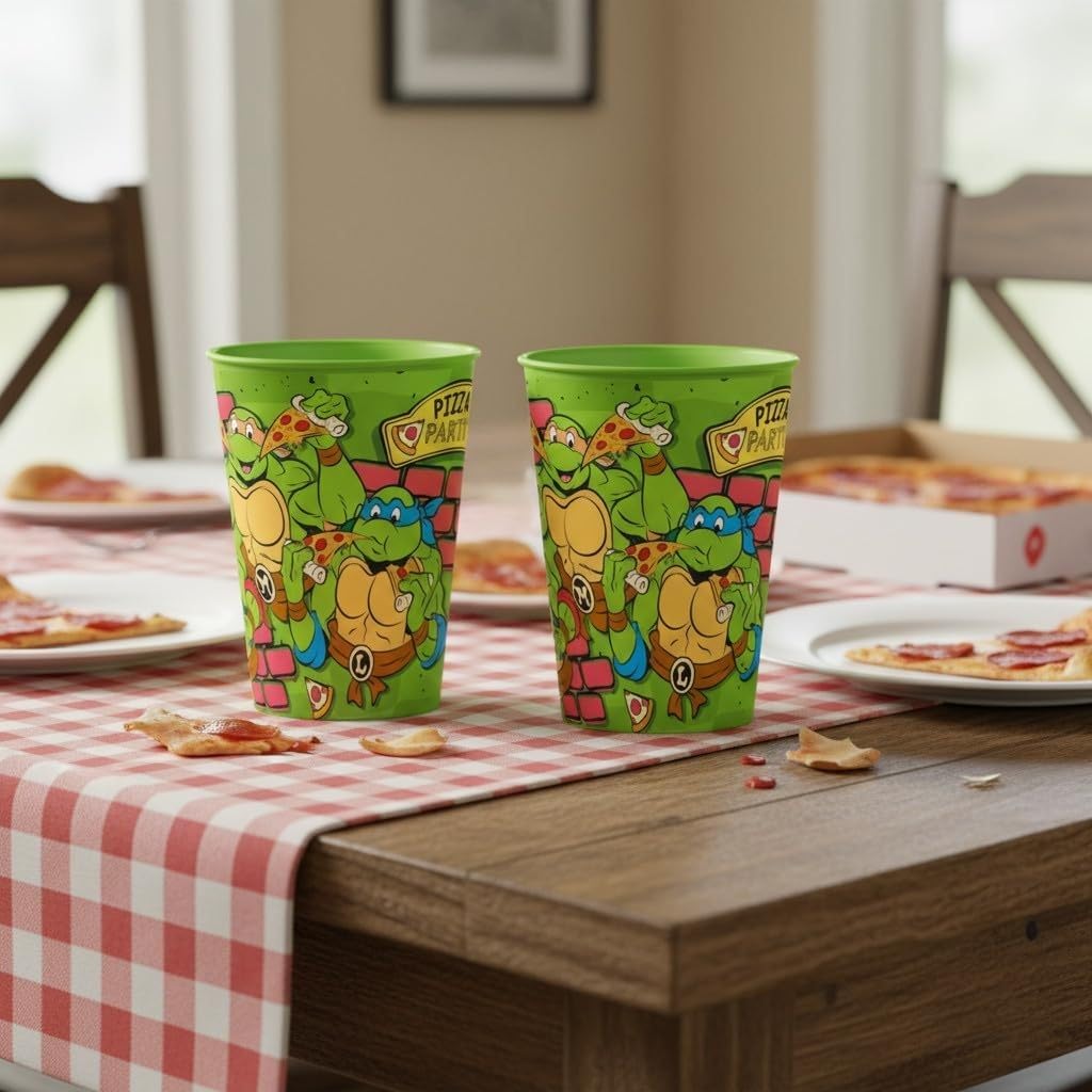 Set 2 bicchieri Tartarughe Ninja Pizza Party, capacità 430 ml, in plastica 3
