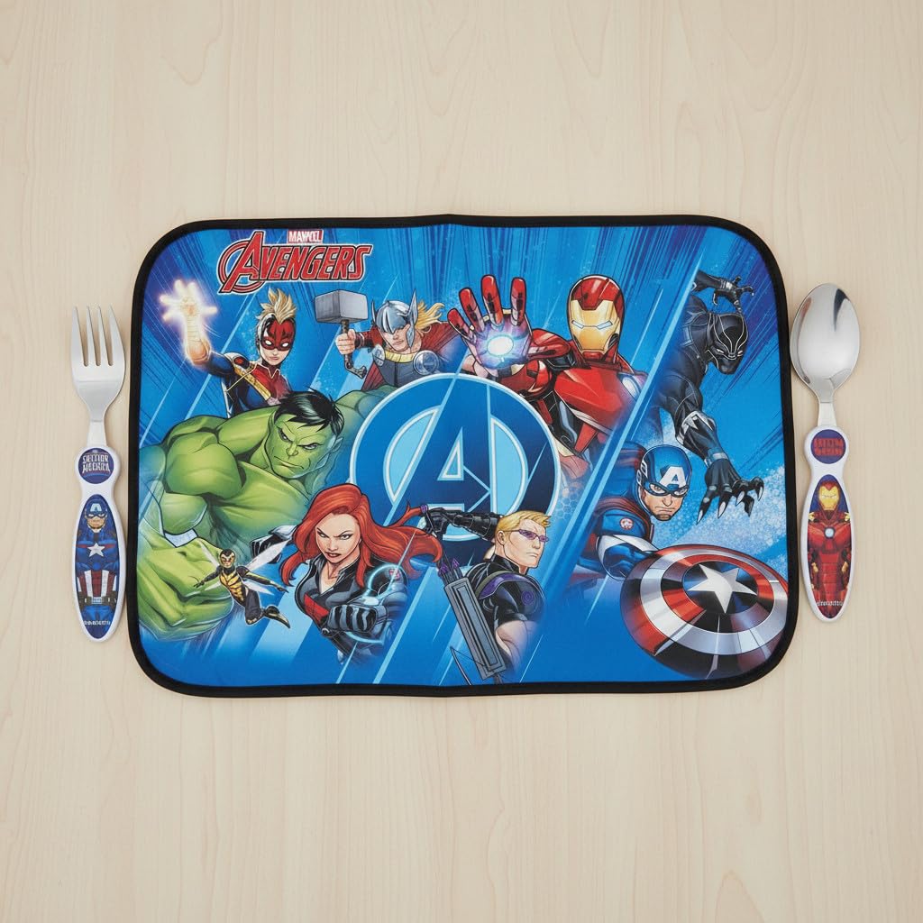 AVENGERS - Set Tovaglietta Morbida Ripiegabile Sottopiatto Impermeabile CM.30X40 con posate in accia 2