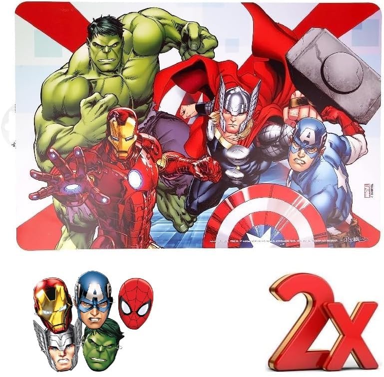 2 Pezzi Tovaglietta Americana Plastificata Sottopiatto Colazione e Pranzo Bambini (Hulk Avengers)