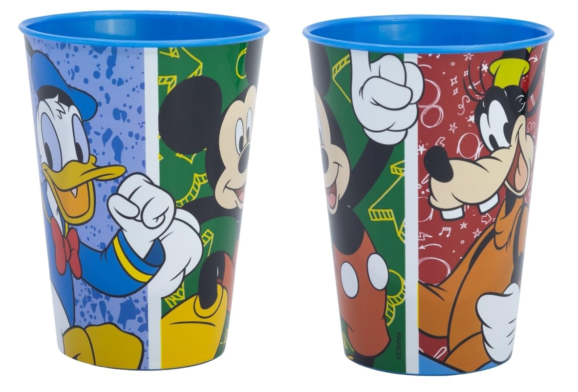 Disney Topolino Set 2 Bicchieri in Plastica 260 ml per Bambini con Topolino, Paperino e Pippo – Bicc