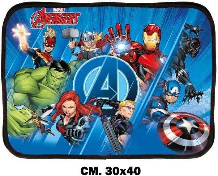 AVENGERS - Set Tovaglietta Morbida Ripiegabile Sottopiatto Impermeabile CM.30X40 con posate in accia 6