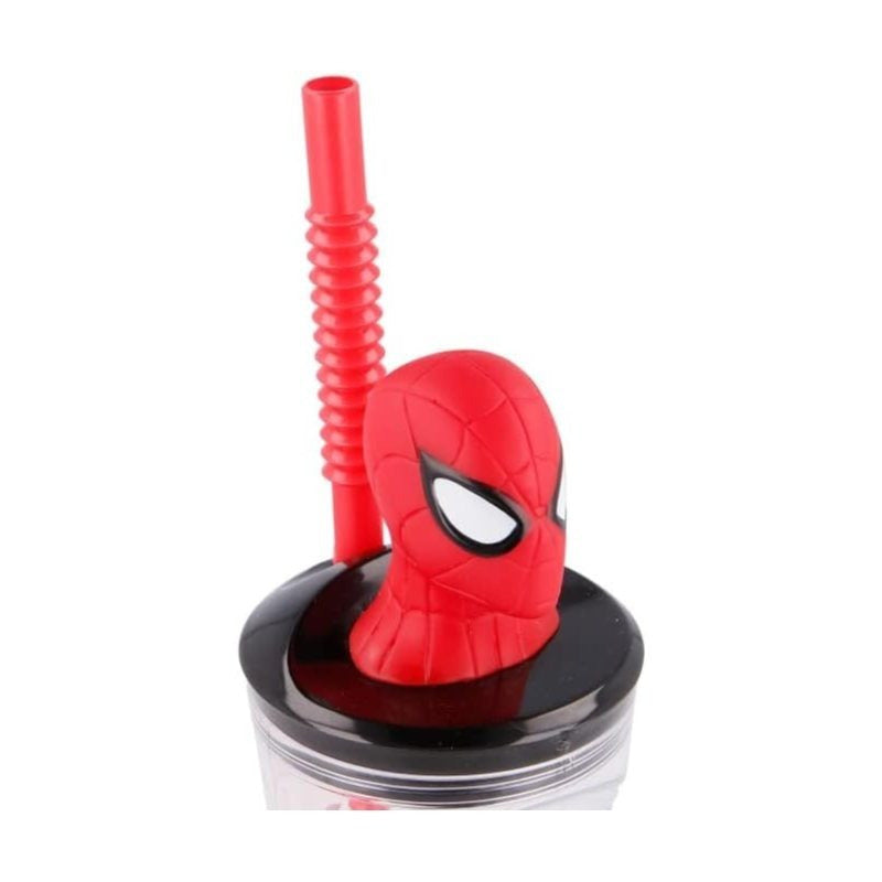 SPIDER - Bicchiere 360ml con Cannuccia e Personaggio 3D per Bambini