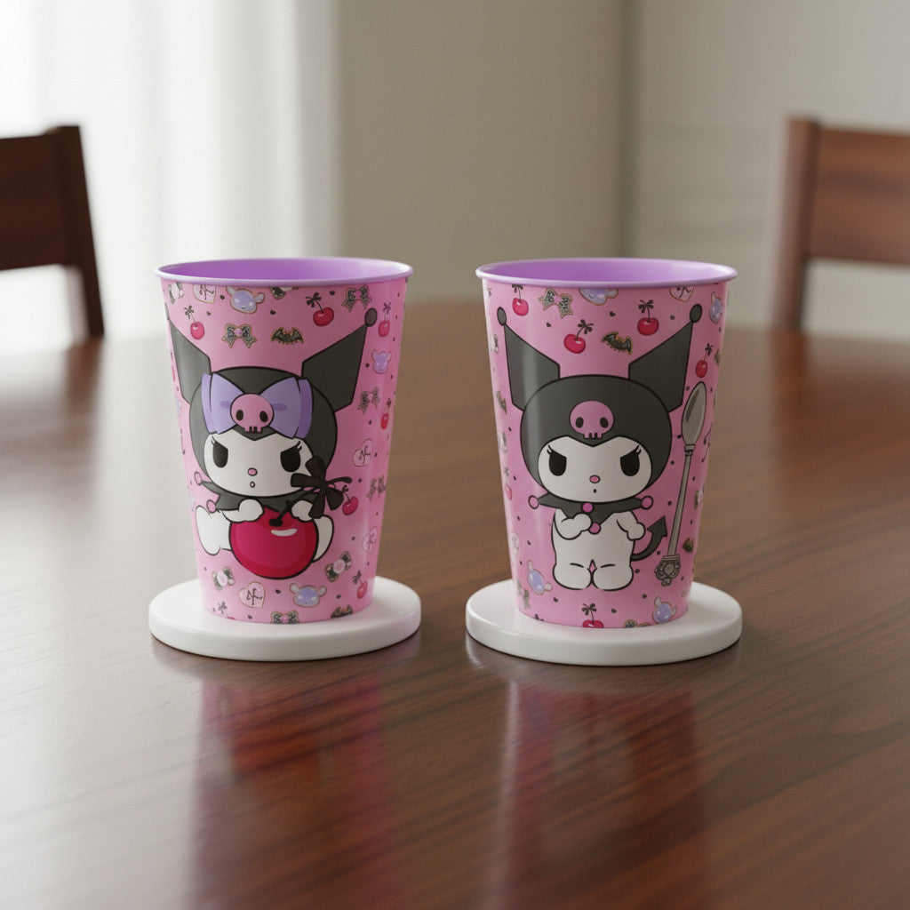 KUROMI - Set 2 Bicchieri per Bambini 260 ml in plastica Regalo per Ragazzi - Adatto per lavastoglie e microonde