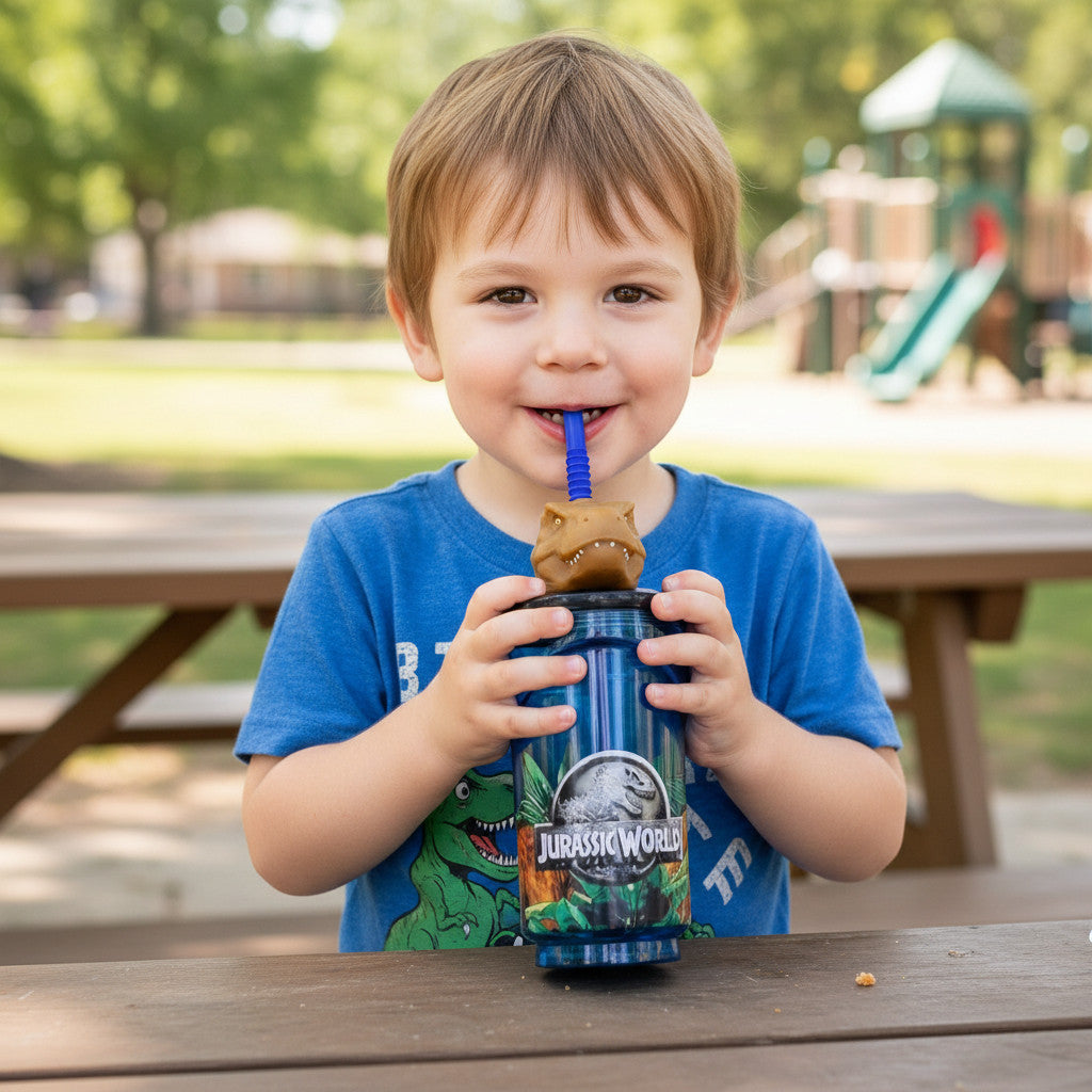 Bicchiere 360ml con Cannuccia e Personaggio 3D Bambini BPA Free - Jurassic World