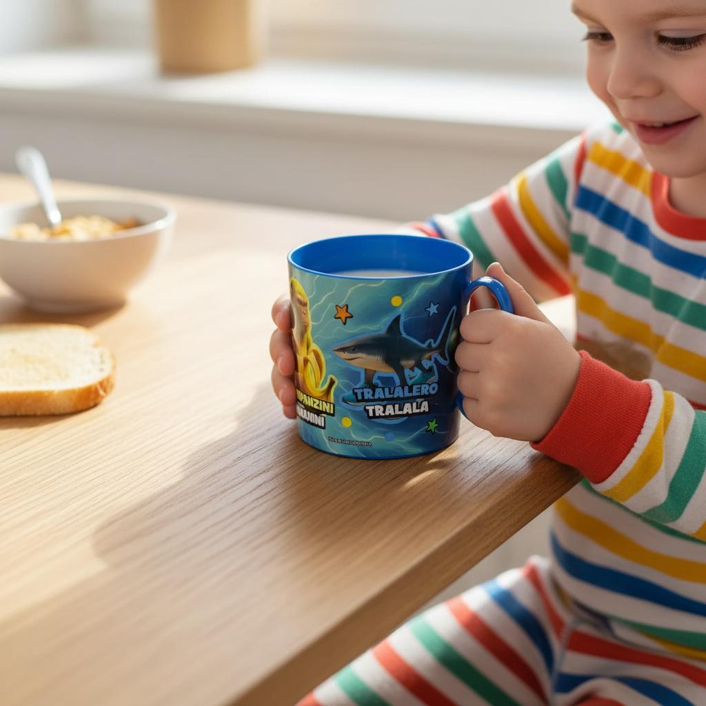 Tazza Bicchiere in plastica 350ml per Microonde con manico Bambini colazione BRAINROT