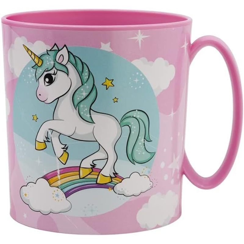 Set Merenda Colazione 2 Pezzi con Tovaglietta Ripiegabile Morbida Sottopiatto Pieghevole e Tazza Bicchiere 350ml per Microonde (UNICORNO)
