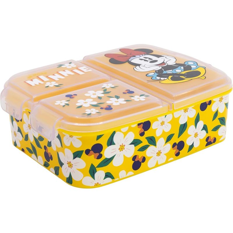 Porta Merenda Scuola con 3 scomparti Portamerenda in Plastica Bambini Pranzo Launch Box - (per Minnie Mouse)