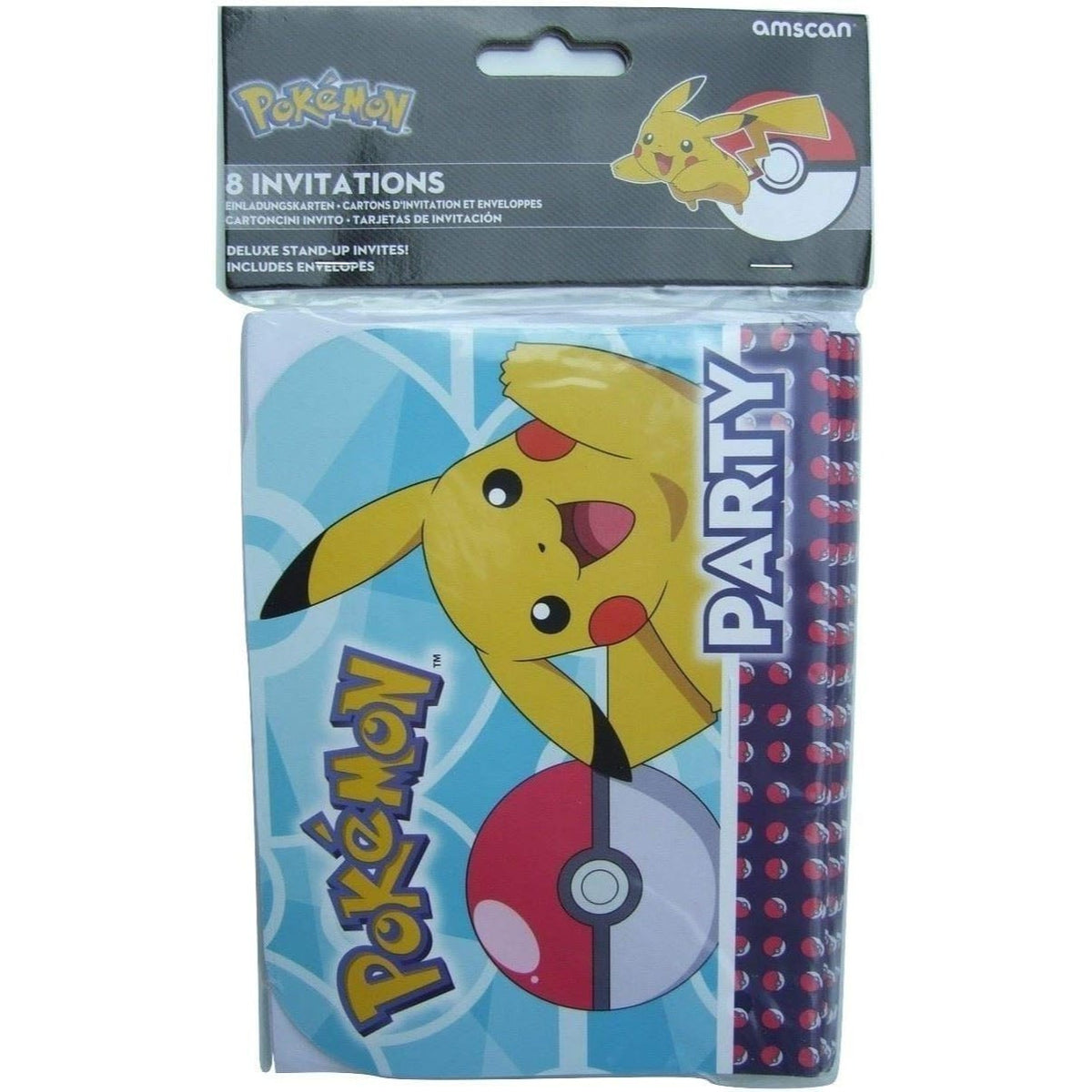 Pokemon - Biglietti d'invito compleanno bambini con buste, 8 pezzi
