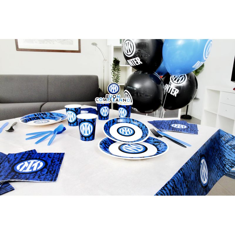 Kit Festa 8 Persone Set Tavola Addobbi Party Compleanno con 8 Piatti, 8 Bicchieri e 20 tovaglioli - INTER
