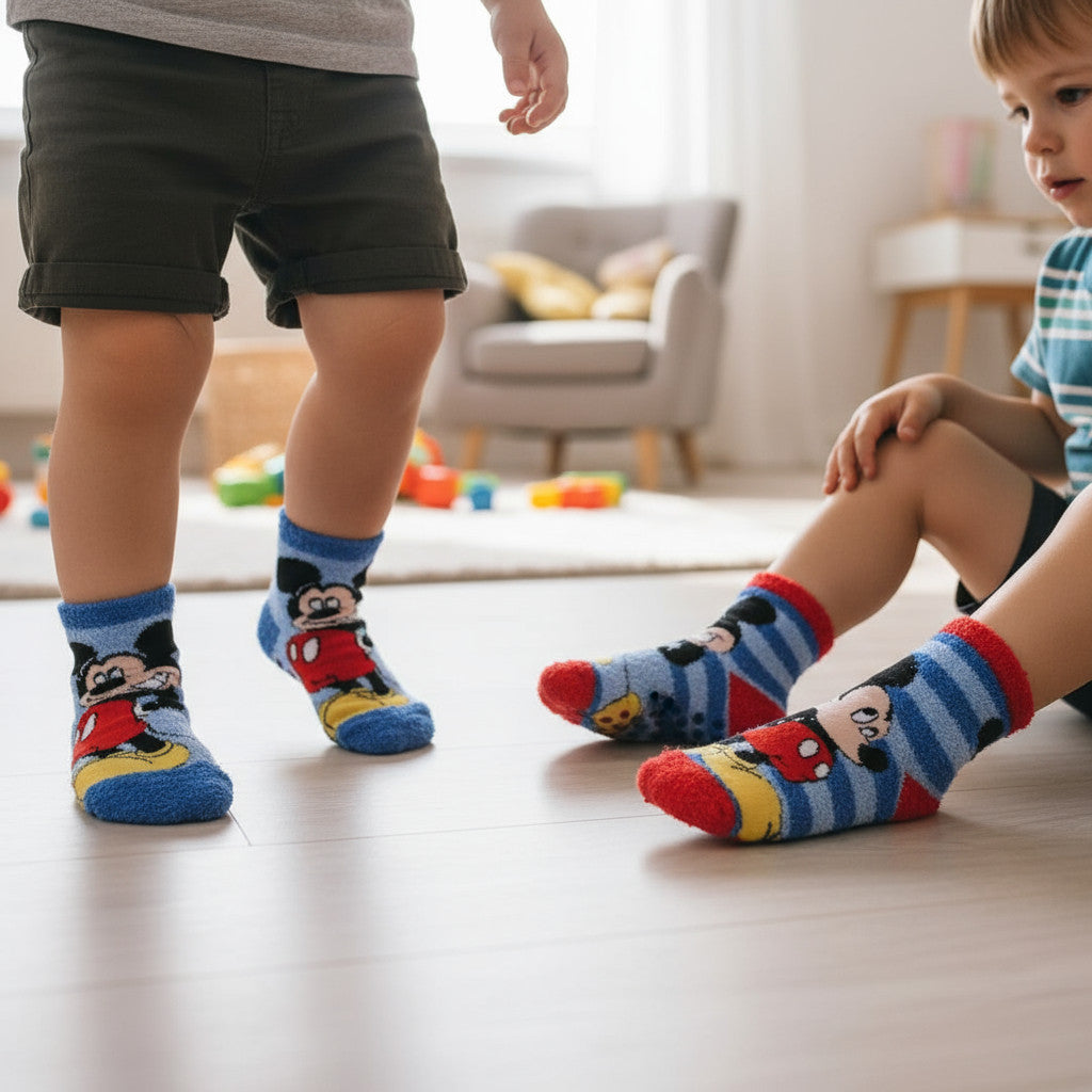2 Paia Calzini Antiscivolo Ufficiali Mickey Mouse - Calze Bimbi Anti Scivolo