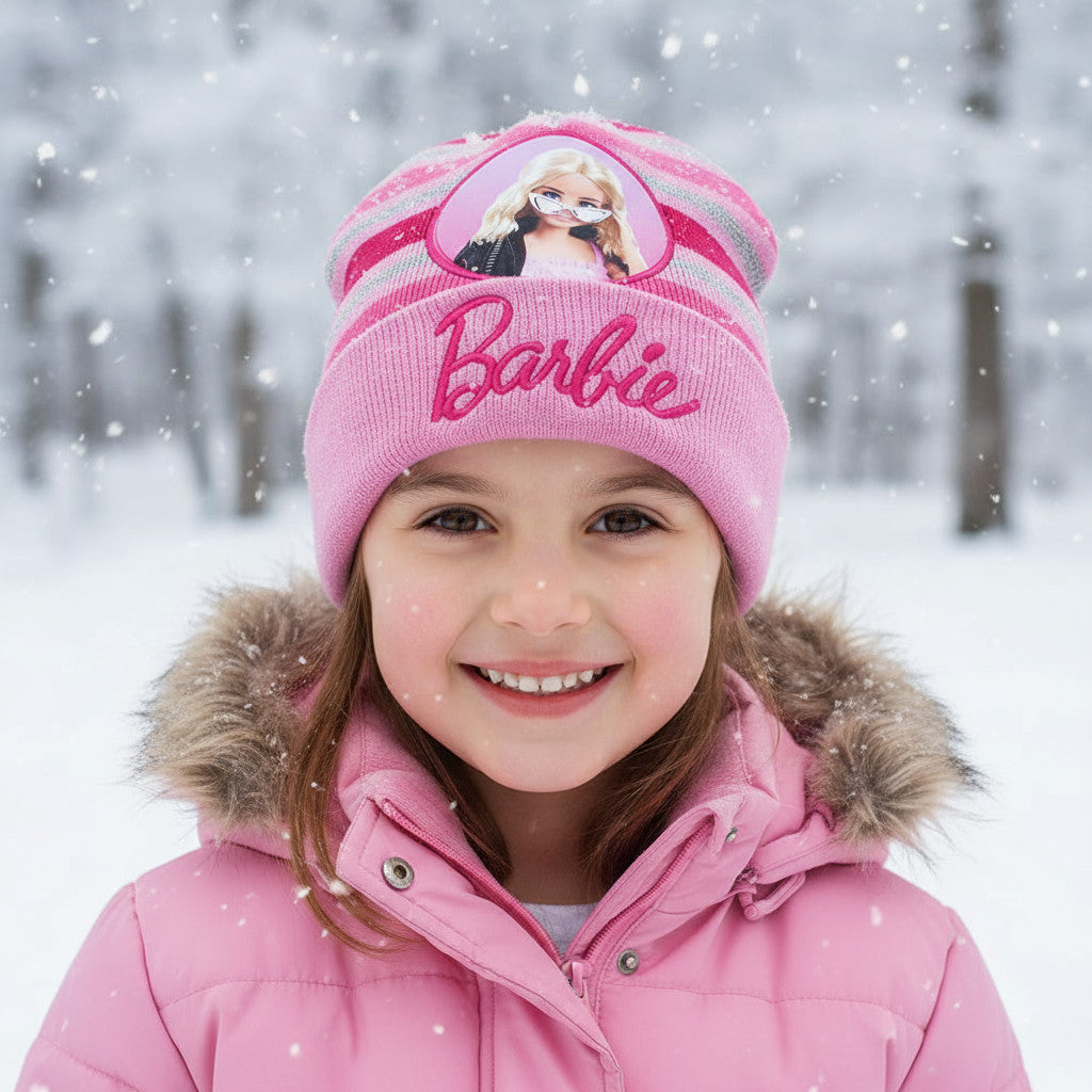 Cappello Invernale Morbido e Caldo Bambine e Ragazze Barbie Rosa