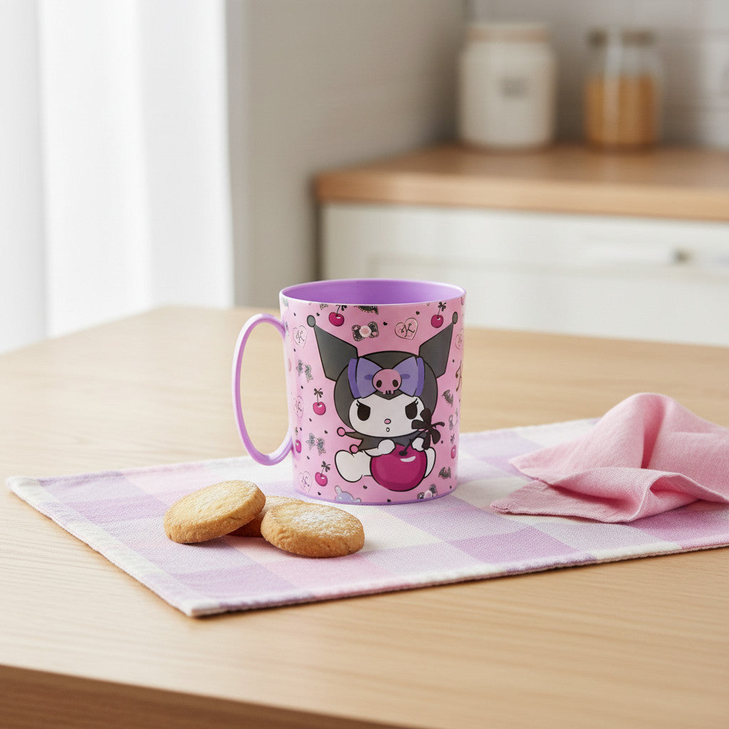 Tazza Bicchiere in plastica 350ml per Microonde con manico Bambini colazione KUROMI