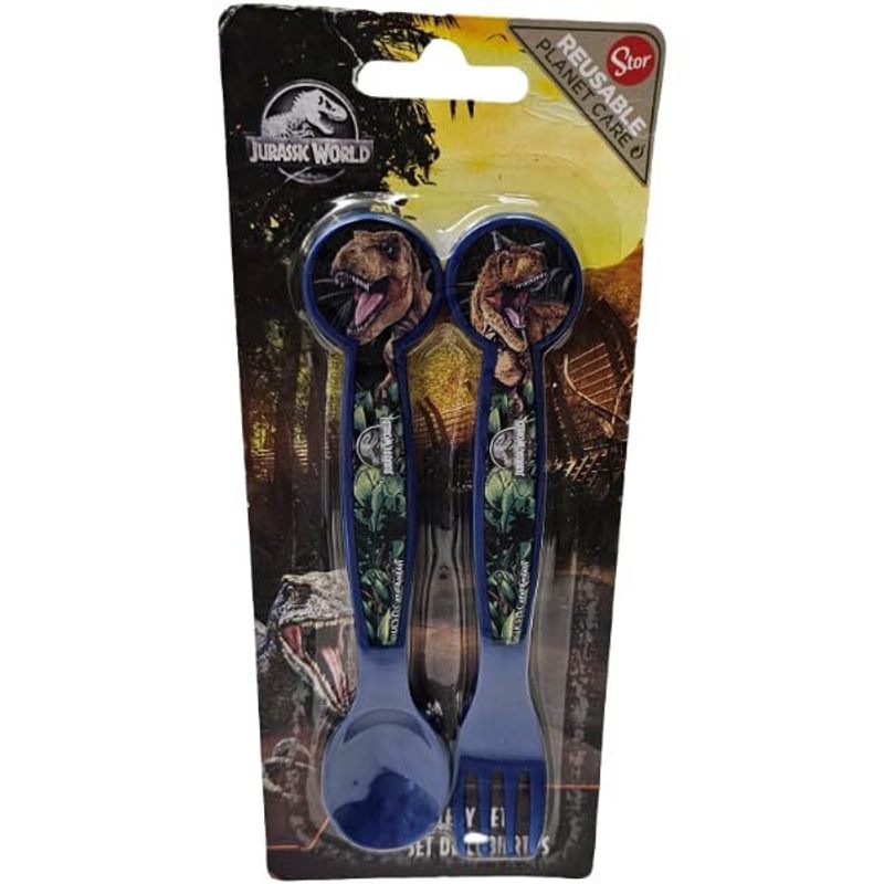 Set Posate  Bambini in Plastica Alimentare senza BPA - Forchetta e Cucchiaio Made in Spain ( JURASSIC WORLD)