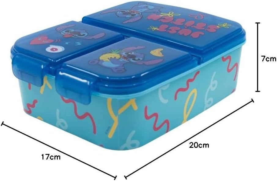 Porta Merenda Scuola con 3 scomparti Portamerenda in Plastica Bambini Pranzo Launch Box - BPA Free (Stitch)