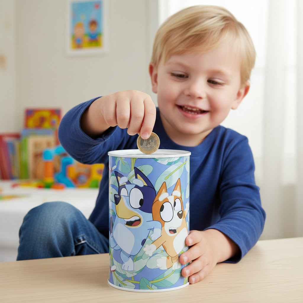 BLUEY - Portamonete Cilindrico in Metallo per Bambini - Regalo Ragazzi