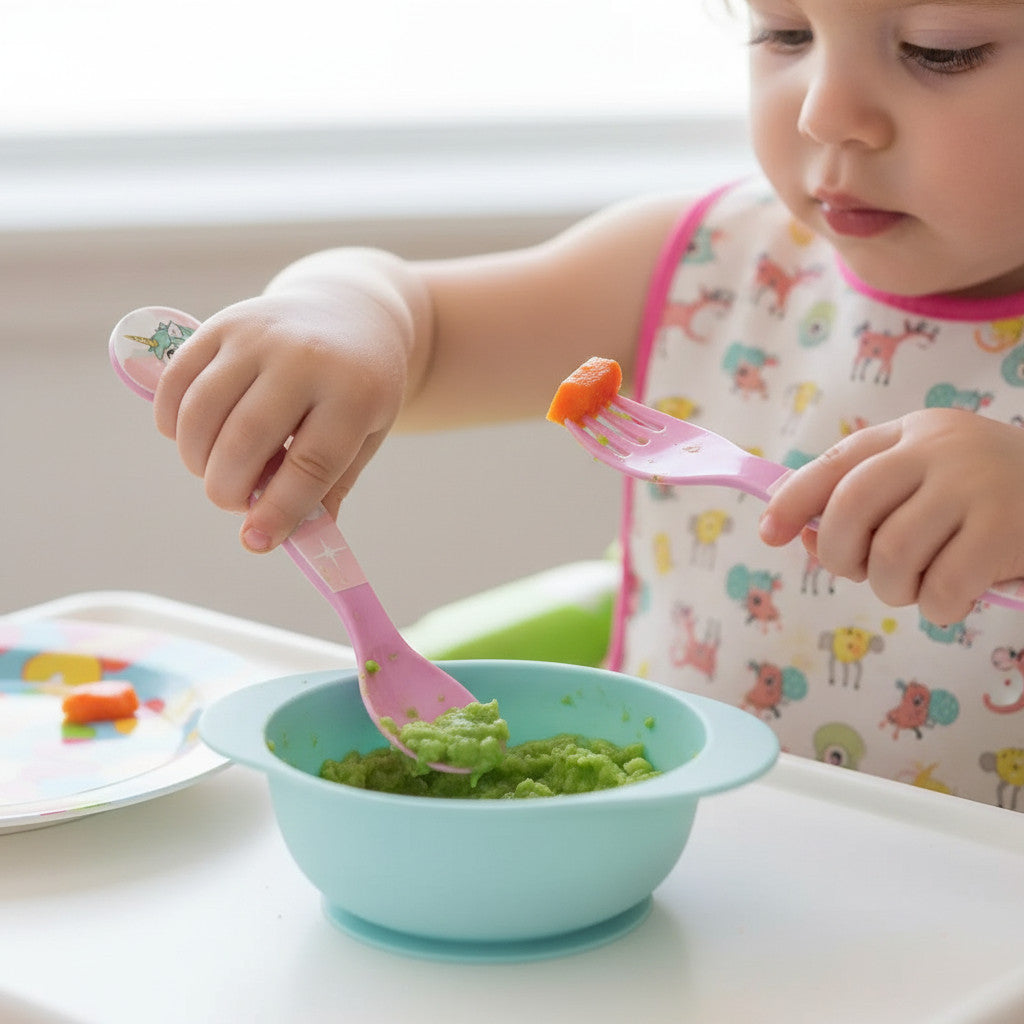 Set Posate  Bambini in Plastica Alimentare senza BPA - Forchetta e Cucchiaio Made in Spain (Unicorno)