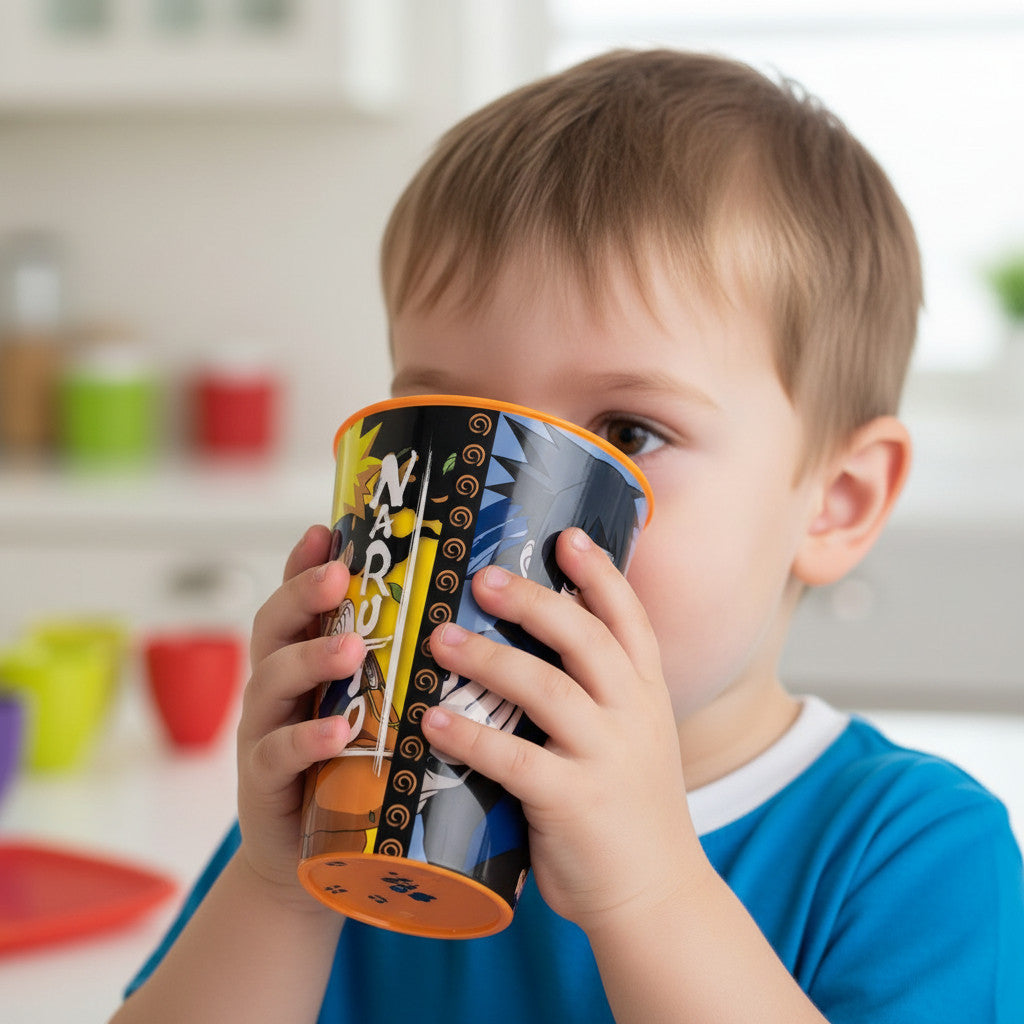 Set 2 Bicchieri per Bambini 260 ml in plastica Regalo per Ragazzi - Adatto per lavastoglie e microonde NARUTO