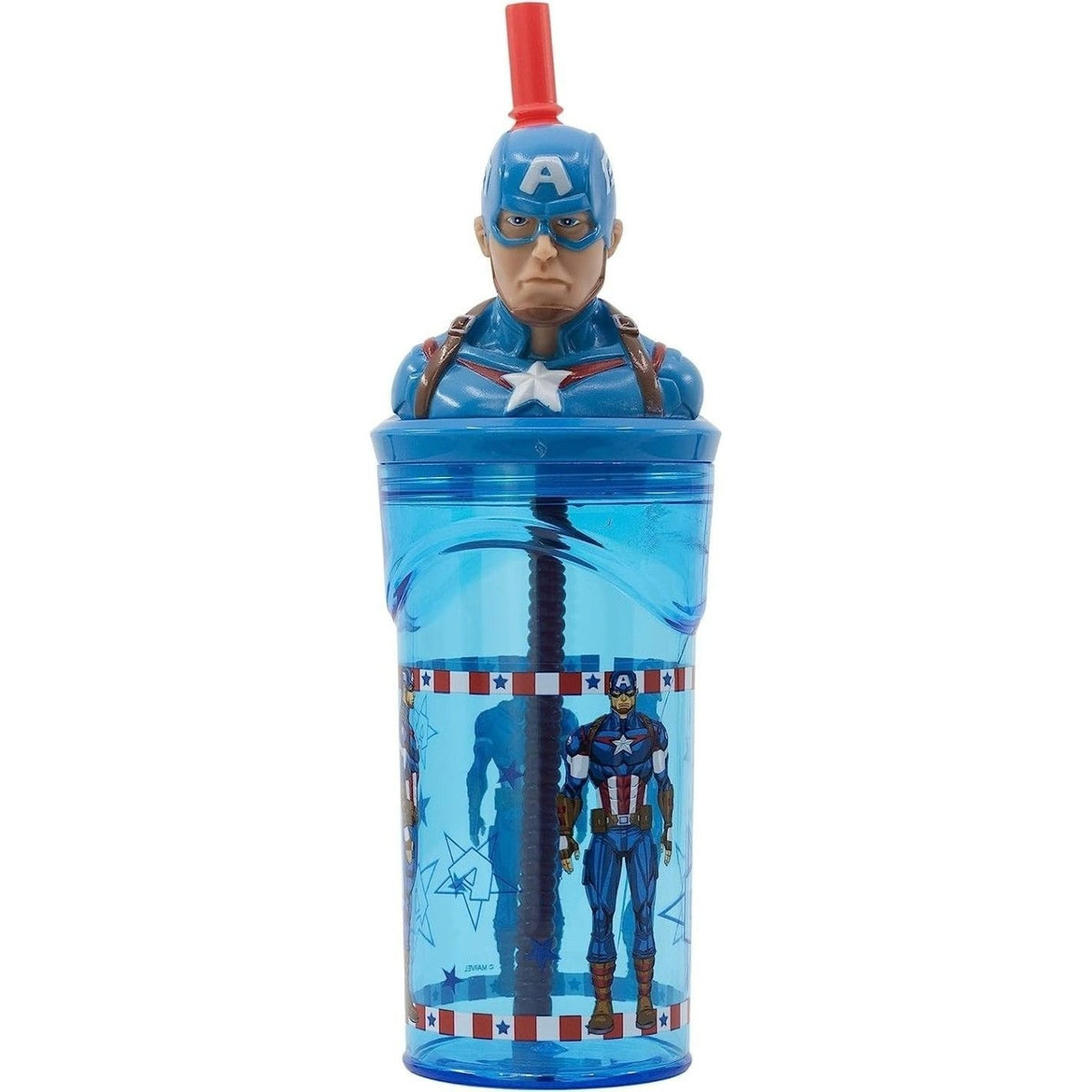 Bicchiere 360ml con Cannuccia e Personaggio 3D Borraccia per Bambini e Ragazzi AVENGERS