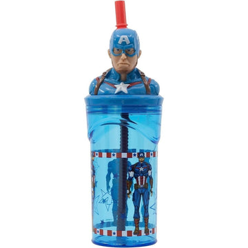 Bicchiere 360ml con Cannuccia e Personaggio 3D Borraccia per Bambini e Ragazzi AVENGERS