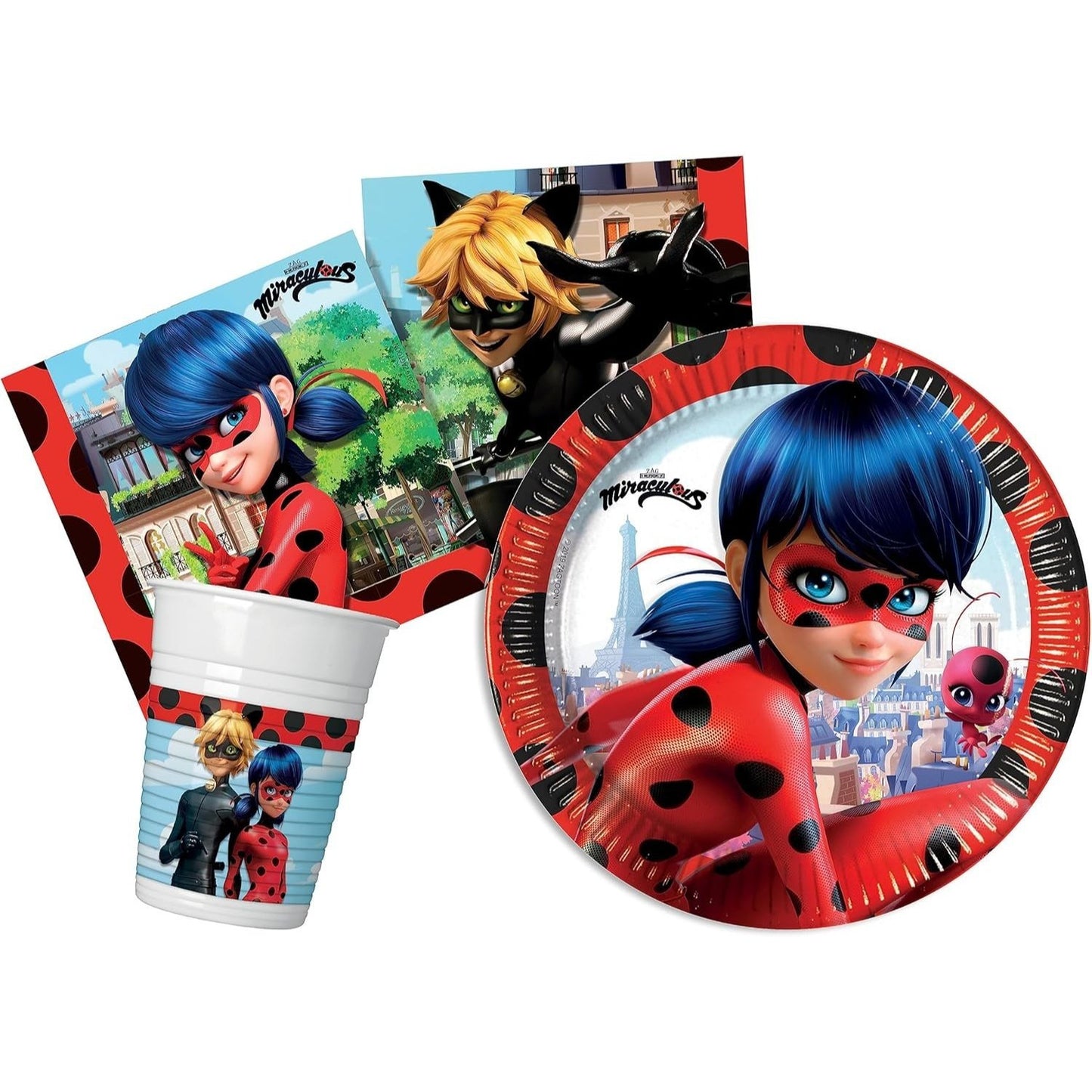 Kit Festa 8 Persone Set Tavola Addobbi Party Compleanno con 8 Piatti, 8 Bicchieri e tovaglioli Miraculous Lady