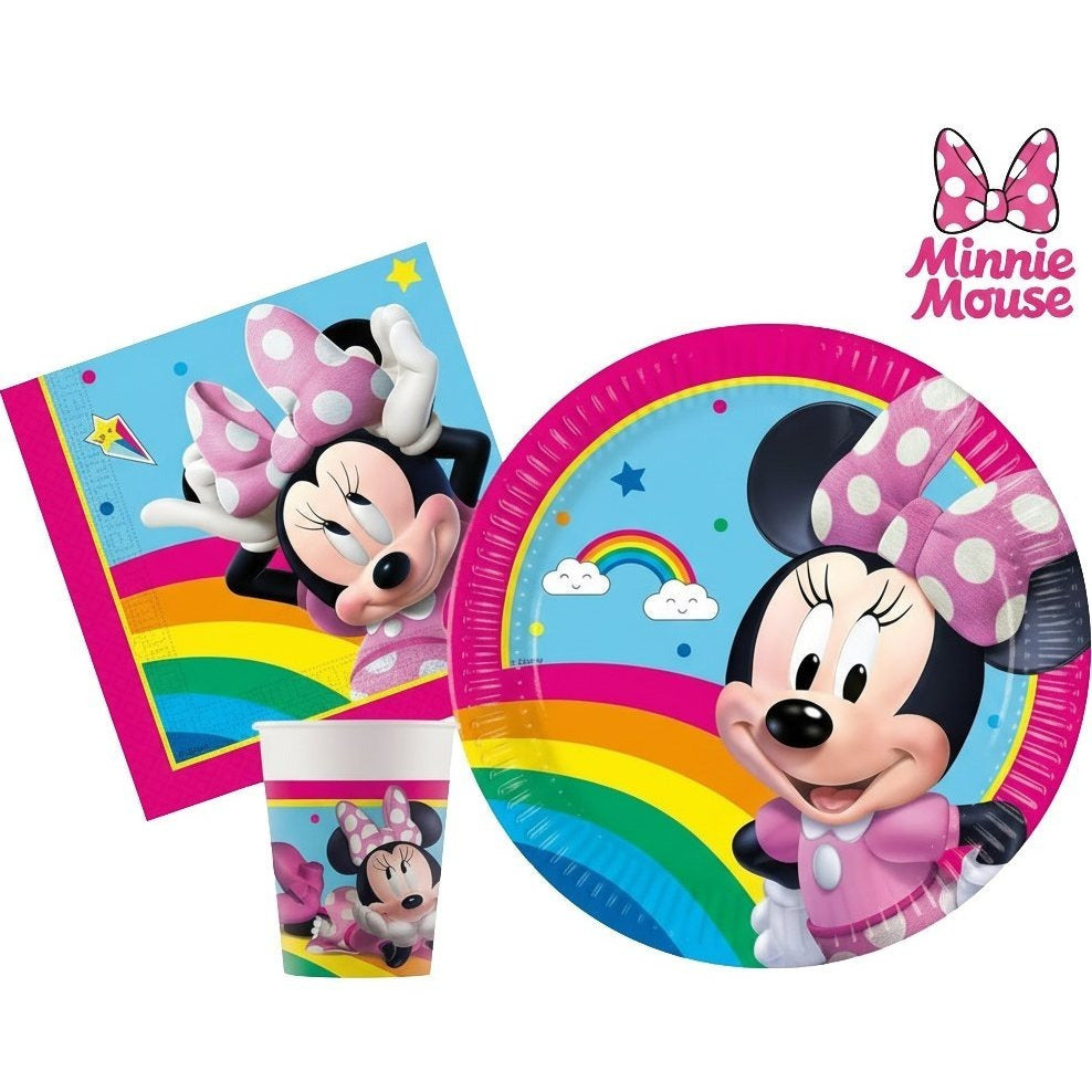 Kit Festa 8 Persone Set Tavola Addobbi Party Compleanno con 8 Piatti, 8 Bicchieri e tovaglioli (Minnie Mouse)