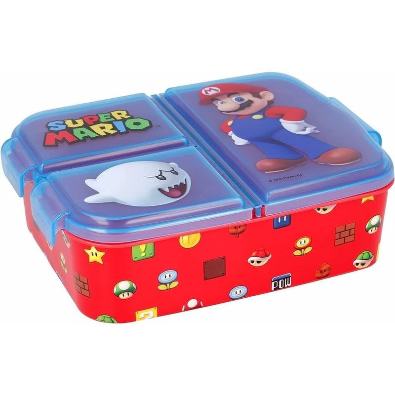 Porta Merenda Scuola con 3 scomparti Portamerenda in Plastica Bambini Pranzo Launch Box - BPA Free (SuperMario)