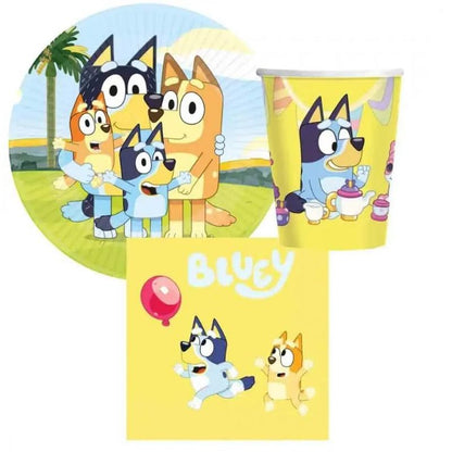 BLUEY - Kit Festa 8 Persone Set Tavola Addobbi Party Compleanno con 8 Piatti, 8 Bicchieri e tovaglioli