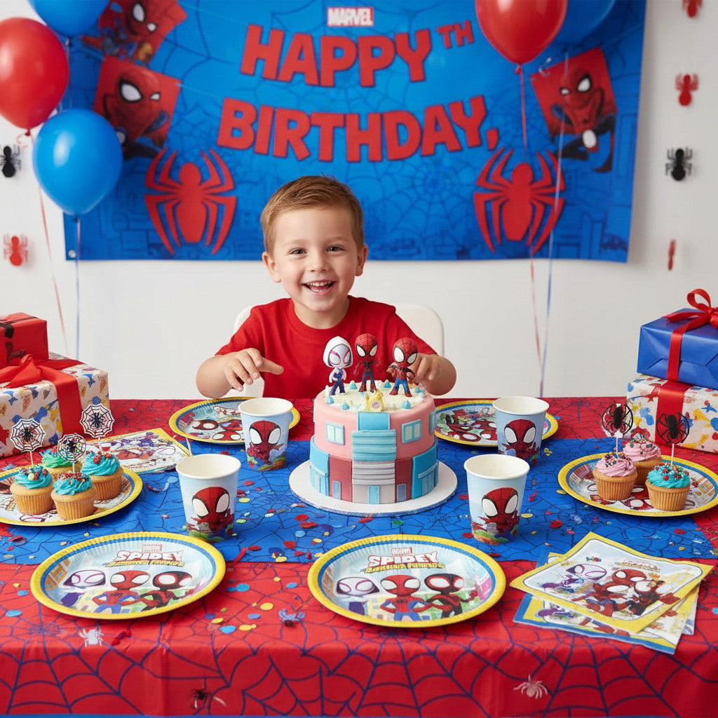 Kit Festa 8 Persone Set Tavola Addobbi Party Compleanno con 8 Piatti, 8 Bicchieri e tovaglioli SPIDEY