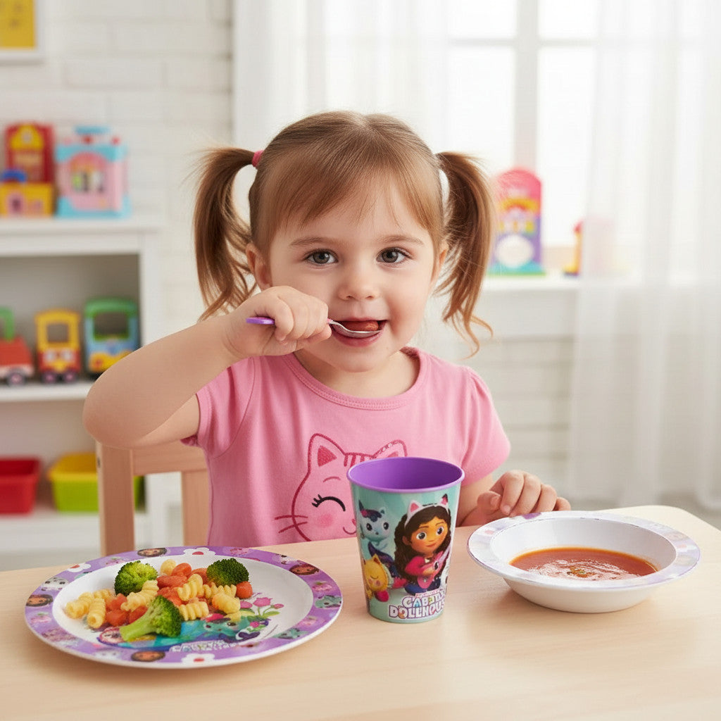 Set di stoviglie riutilizzabile per bambini bicolore – Set composto da 3 pezzi: Piatto, ciotola e bicchiere per bambini 