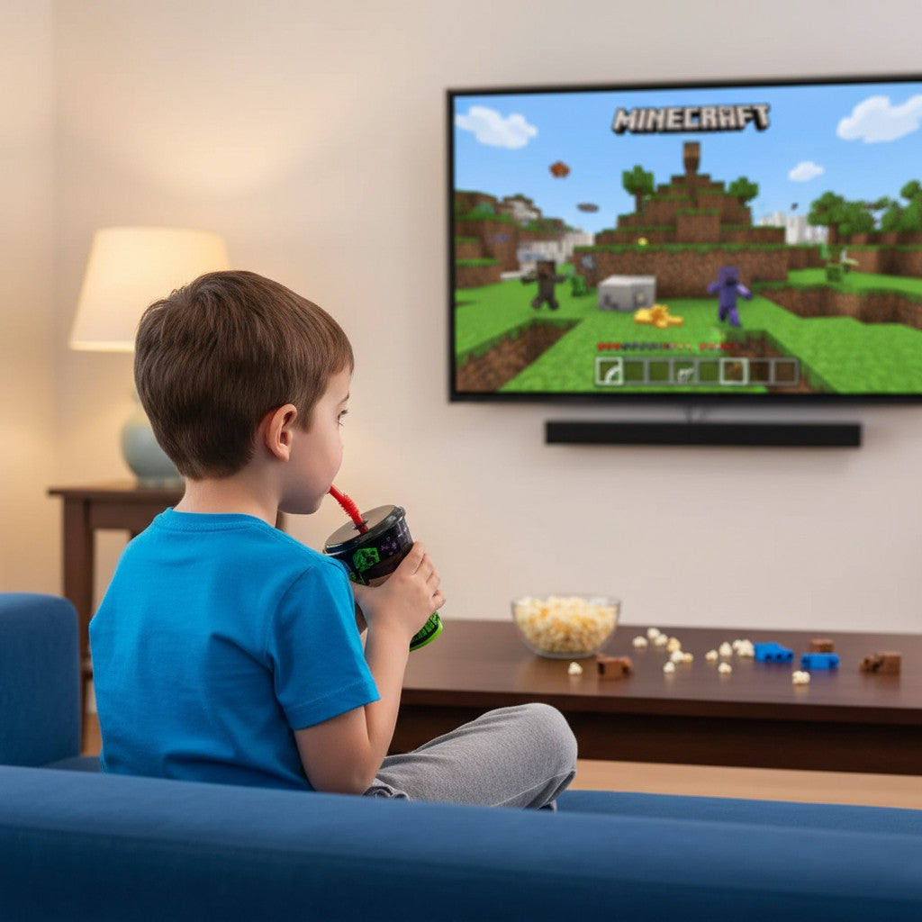 Bicchiere per Bambini Minecraft con Cannuccia e Coperchio Riutilizzabile - 430 ml