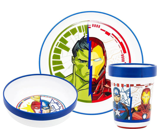 Set di stoviglie riutilizzabile  bambini bicolore – Set composto da 3 pezzi: Piatto, ciotola e bicchiere  bambini e bebé con base antiscivolo – Senza BPA ( AVENGERS HULK)