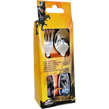 Set Posate  Bambini in Acciaio Inossidabile - Forchetta e Cucchiaio ( JURASSIC WORLD)
