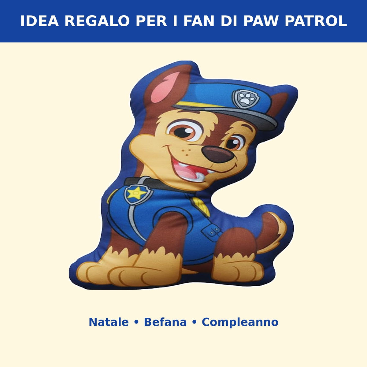 Paw Patrol Cuscino Sagomato Chase 3D, Cuscino Peluche Morbido per Bambini in Microfibra, 35 x 22 cm, 7
