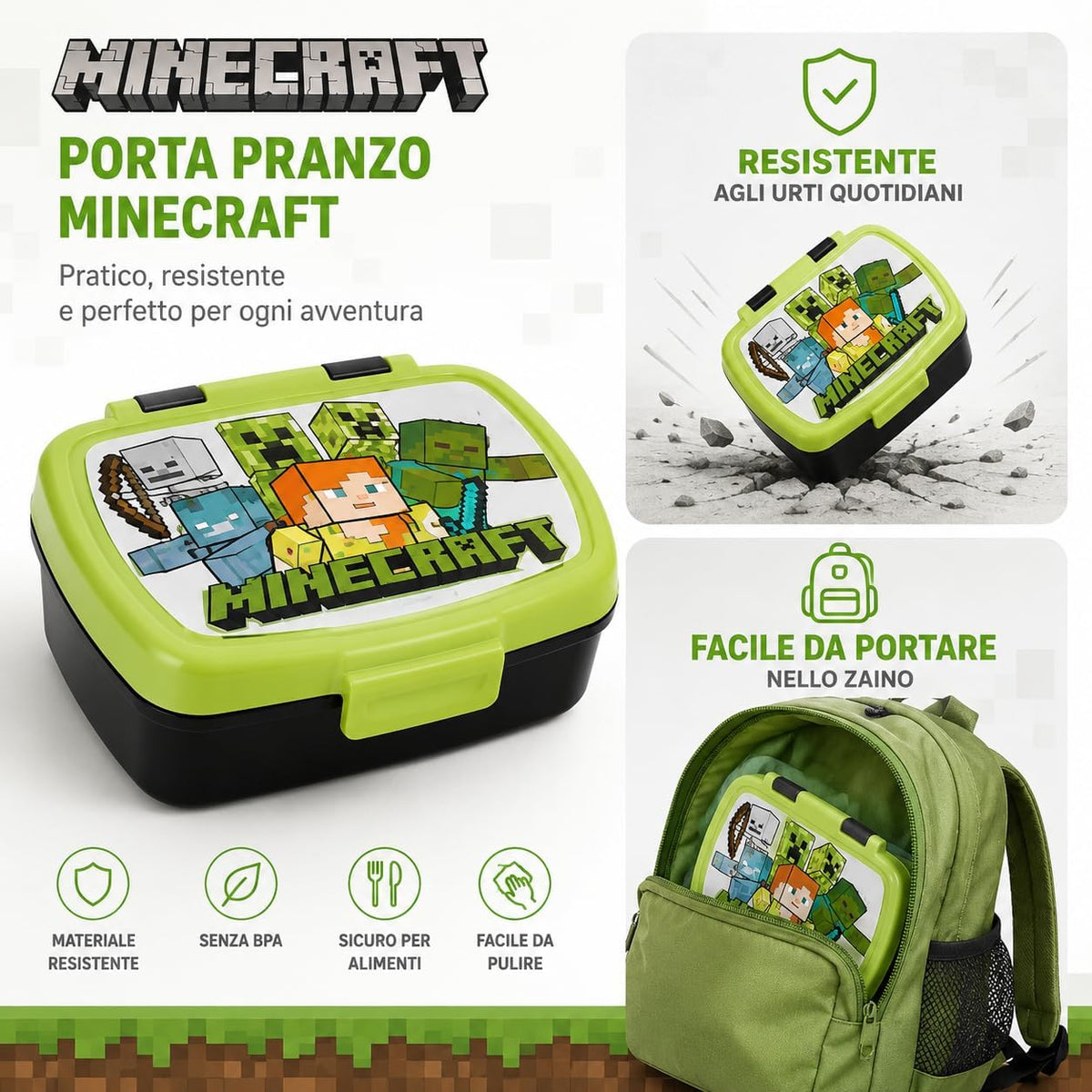 MINECRAFT - Contenitore Portapranzo Porta merenda Scatola Sandwich Box per Bambini 9