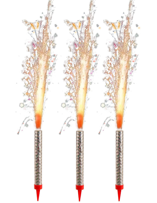 Set 3 Candele Fontana 12cm  feste compleanno decorazione torta (Argento)