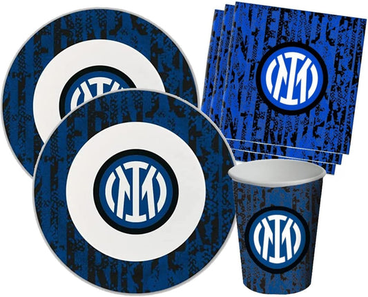 Kit Festa 8 Persone Set Tavola Addobbi Party Compleanno con 8 Piatti, 8 Bicchieri e 20 tovaglioli - INTER