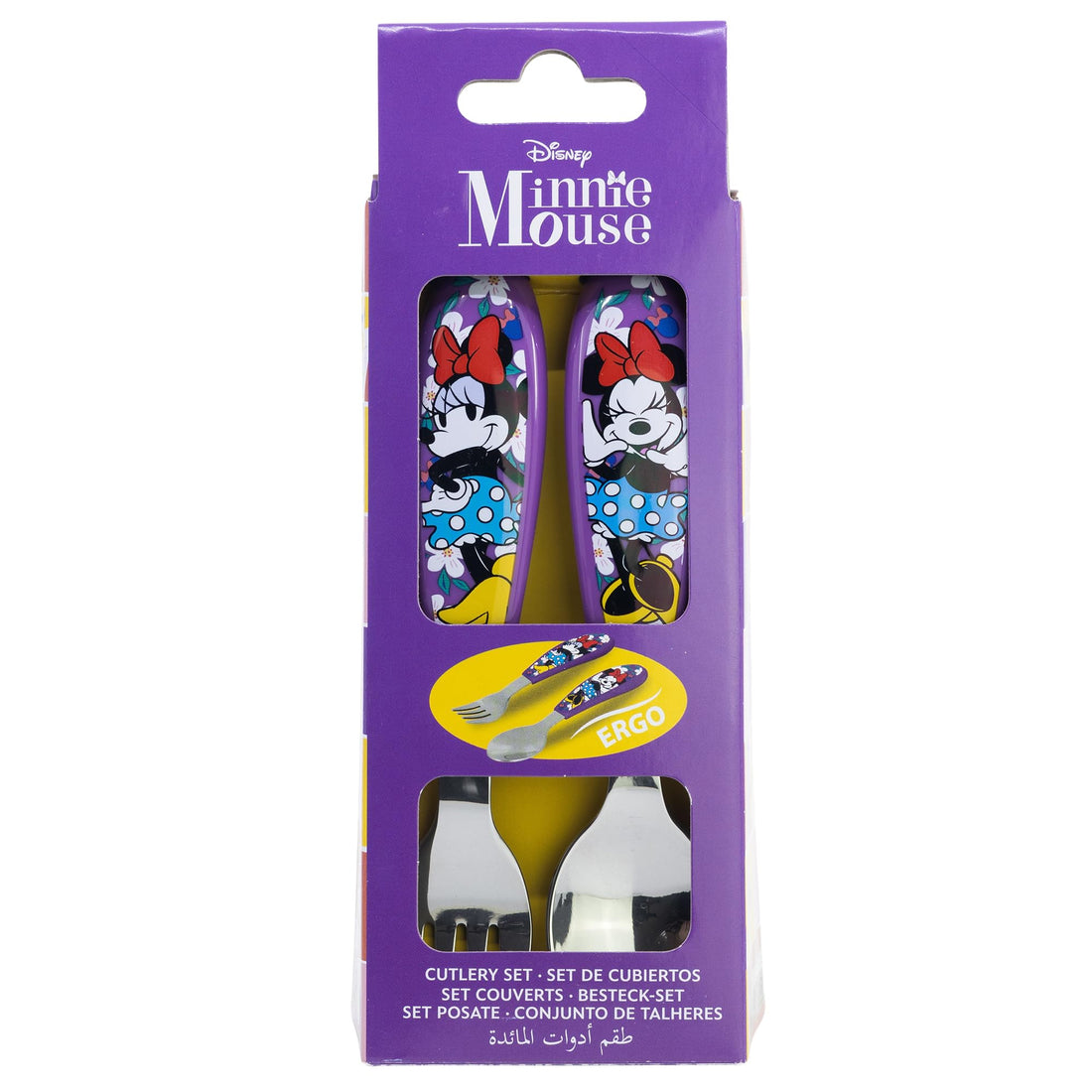 STOR Set 2 Posate Bambini Minni Acciaio Inossidabile Forchetta e Cucchiaio con Manico Decorato per B
